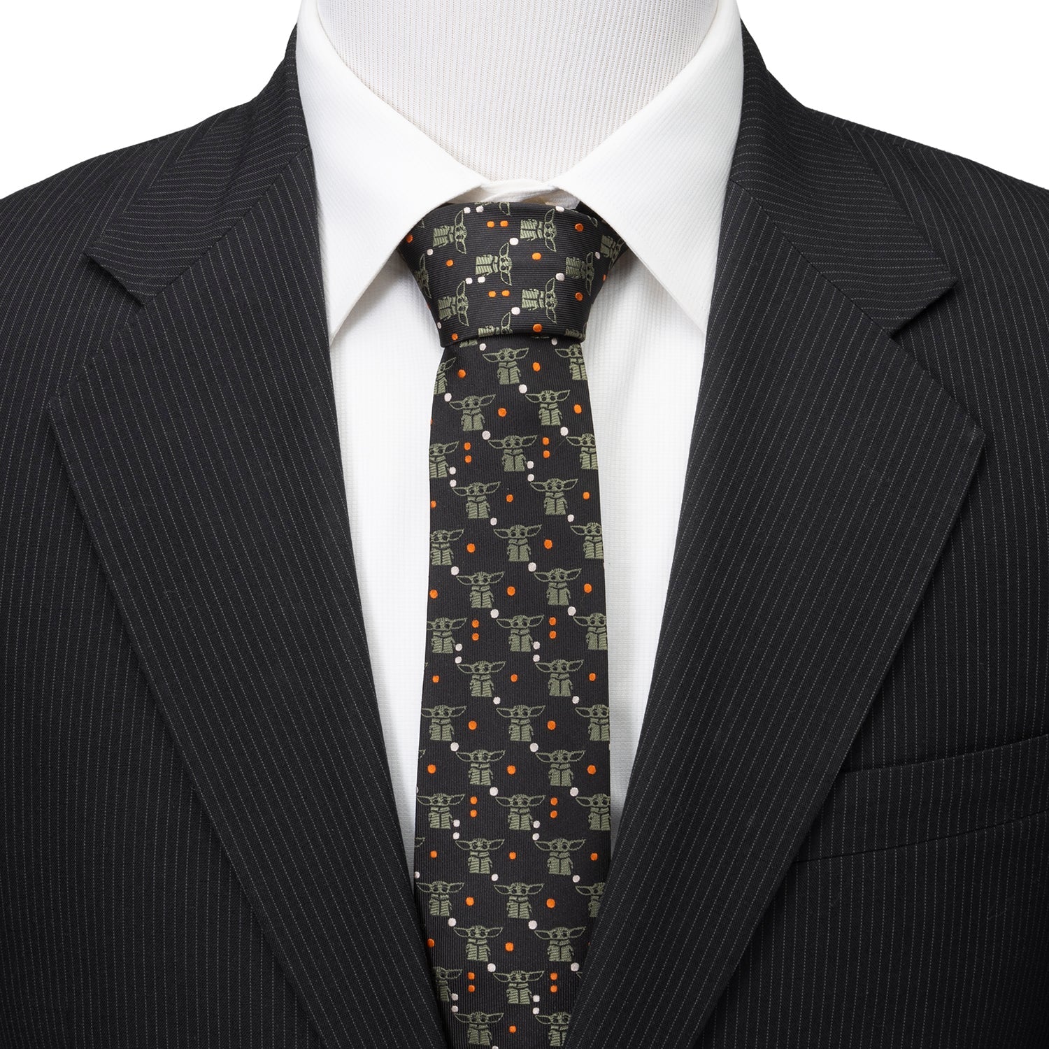 Star Wars The Mandalorian Grogu Black & Orange Dotted Tie - Image 2