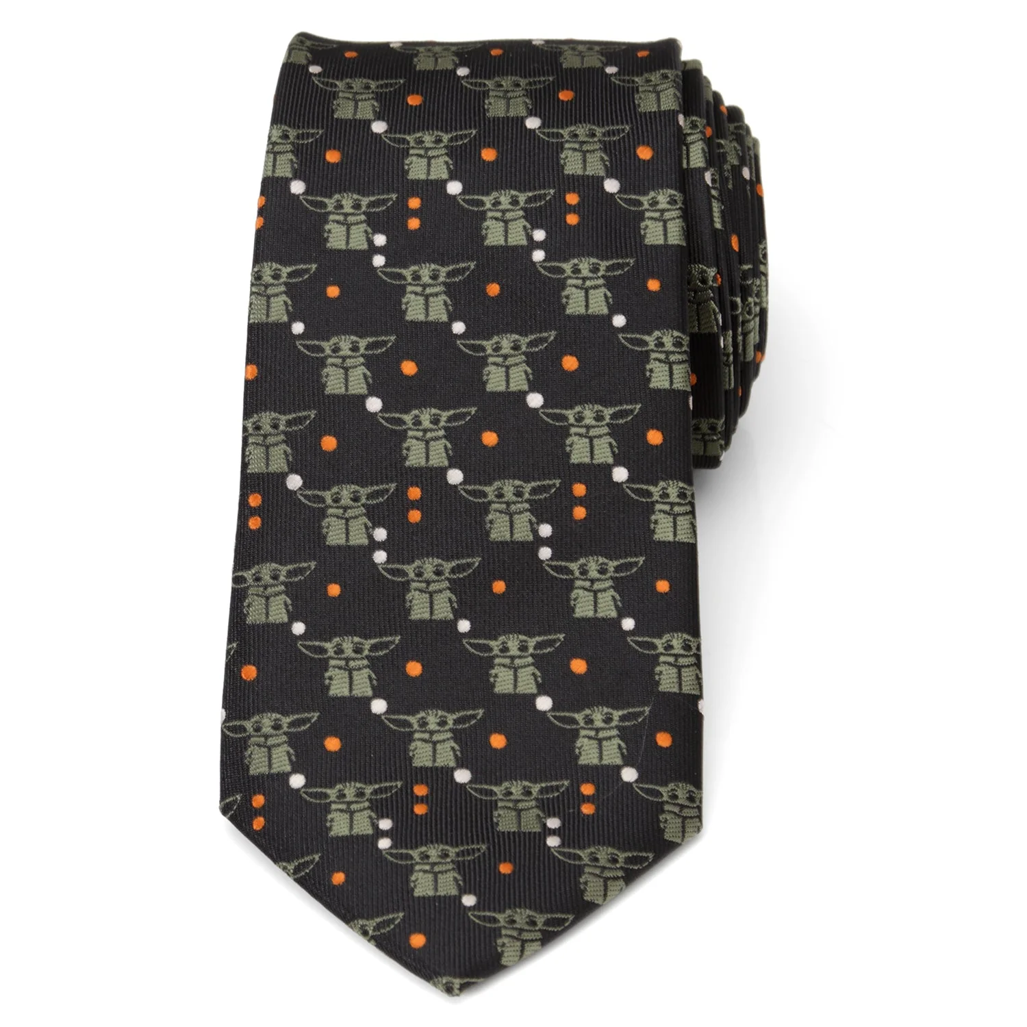 Star Wars The Mandalorian Grogu Black & Orange Dotted Tie - Image 3